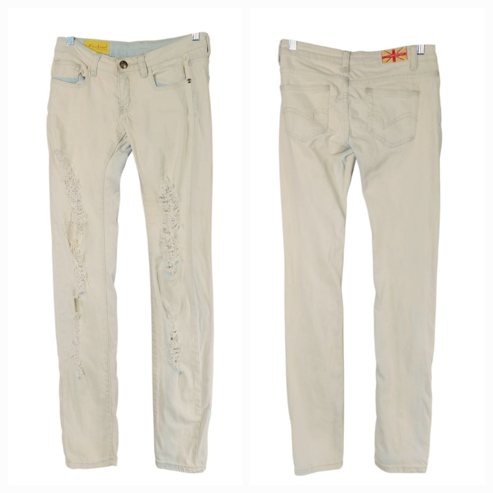 Machine Nouvelle Mode Jeans sz 27 Women Distress White Blue Stretch Faded Skinny